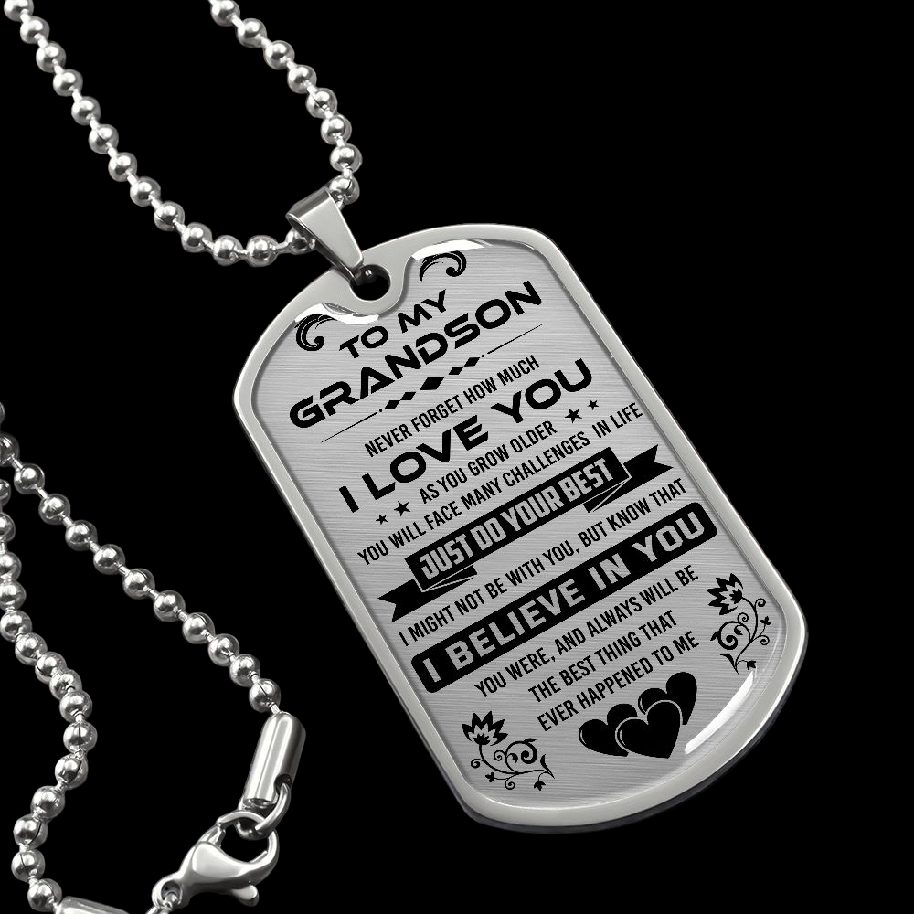 To My Grandson Dog Tag Necklace
