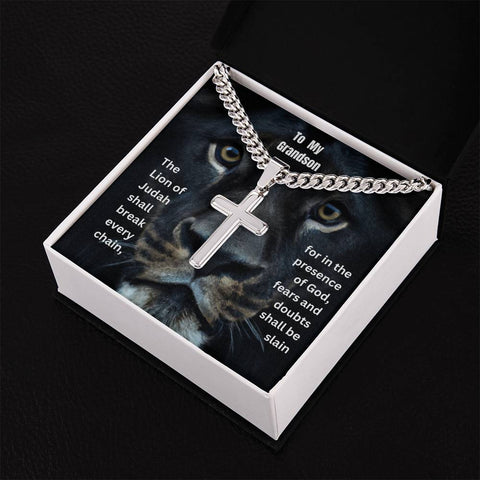 To My Grandson Cuban Chain Cross Necklace