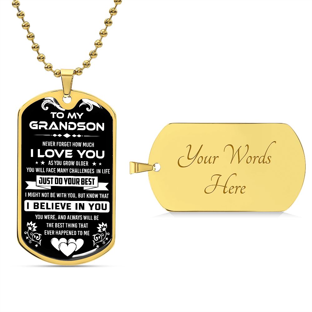 To My Grandson Dog Tag Necklace