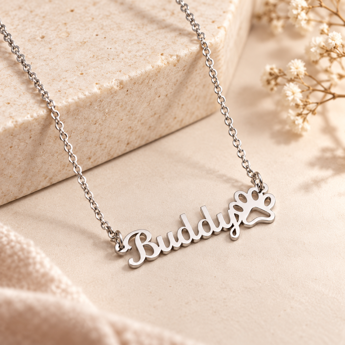 A Piece of My Heart – Personalized Paw Print Name Necklace