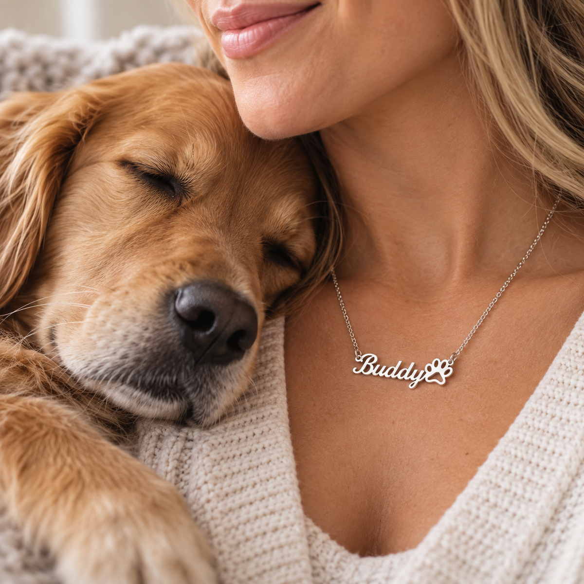 A Piece of My Heart – Personalized Paw Print Name Necklace