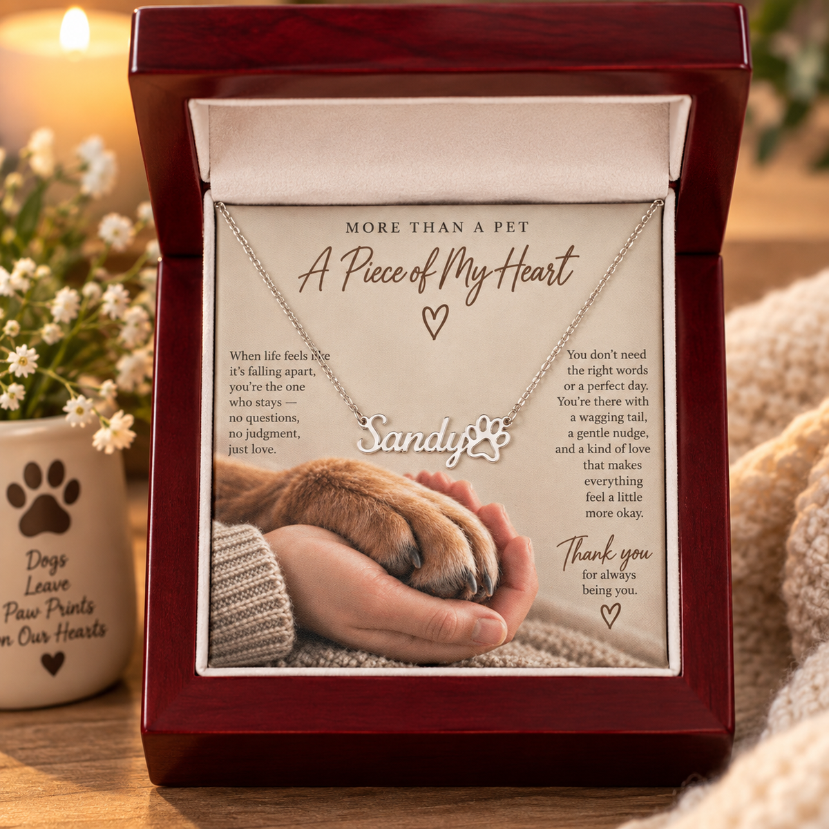 A Piece of My Heart – Personalized Paw Print Name Necklace