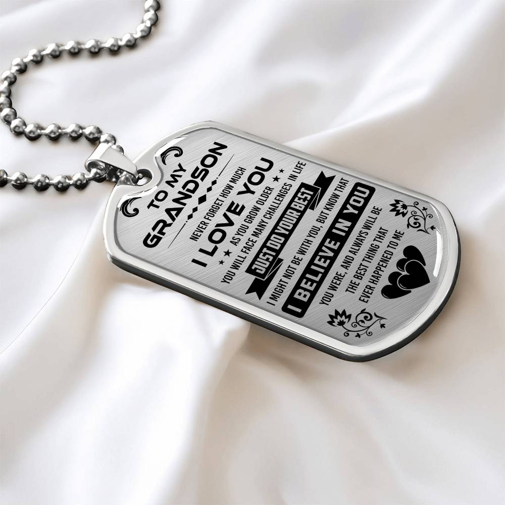 To My Grandson Dog Tag Necklace