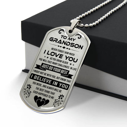 To My Grandson Dog Tag Necklace