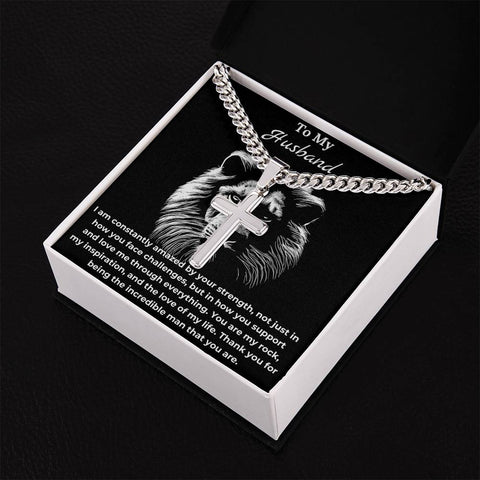 To My Husband Cuban Chain Cross Necklace