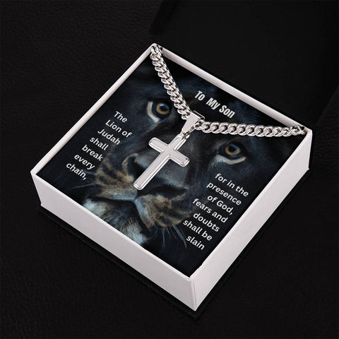 To My Son Cuban Chain Cross Necklace