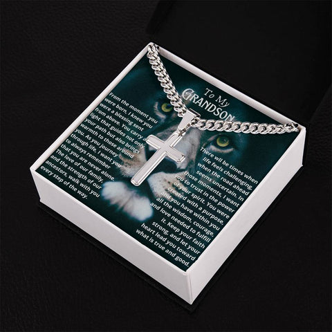 To My Grandson Cuban Chain Cross Necklace