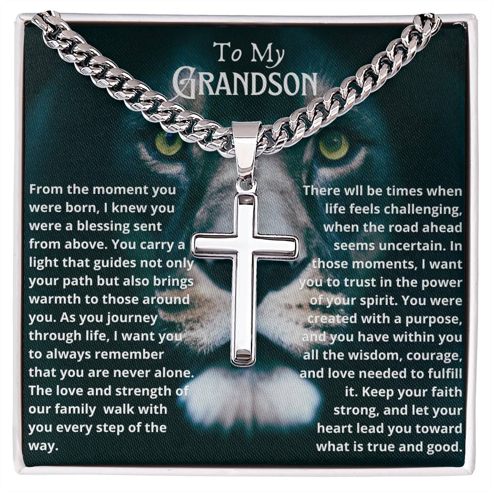 To My Grandson Cuban Chain Cross Necklace