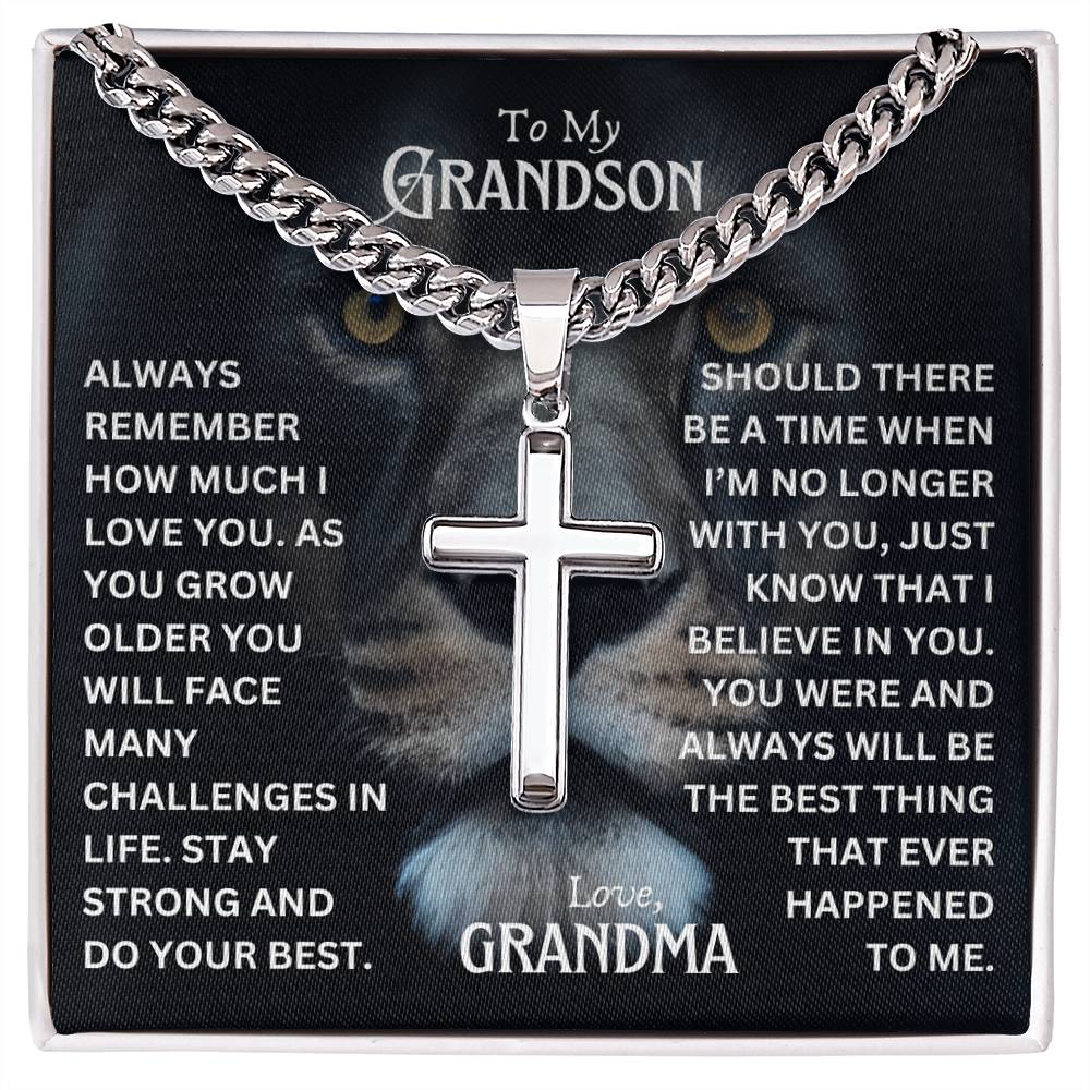 To My Grandson Personalized Cuban Chain Cross Necklace