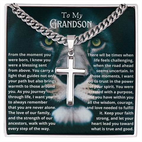 To My Grandson Cuban Chain Cross Necklace