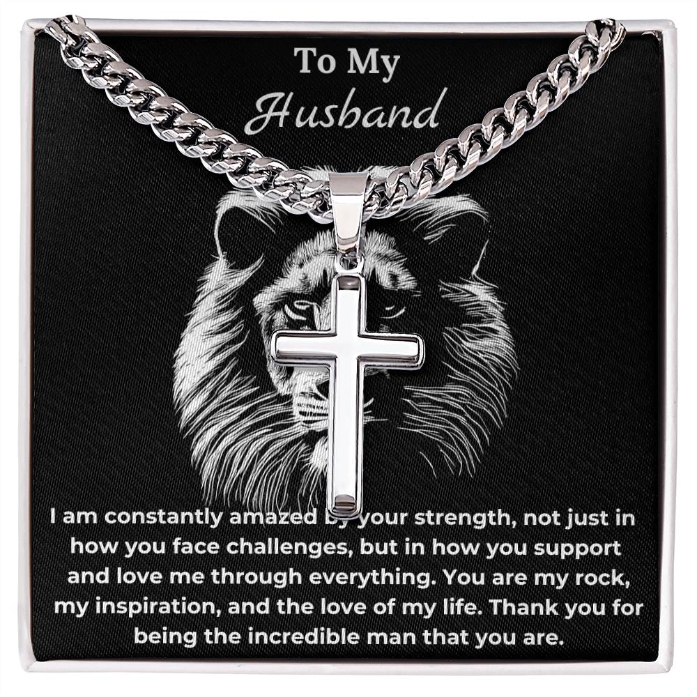 To My Husband Cuban Chain Cross Necklace