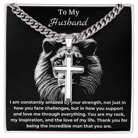 To My Husband Cuban Chain Cross Necklace