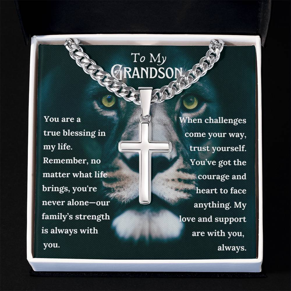 To My Grandson Cuban Chain Cross Necklace