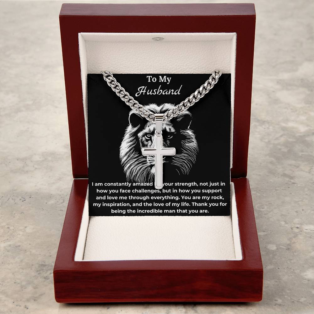 To My Husband Cuban Chain Cross Necklace