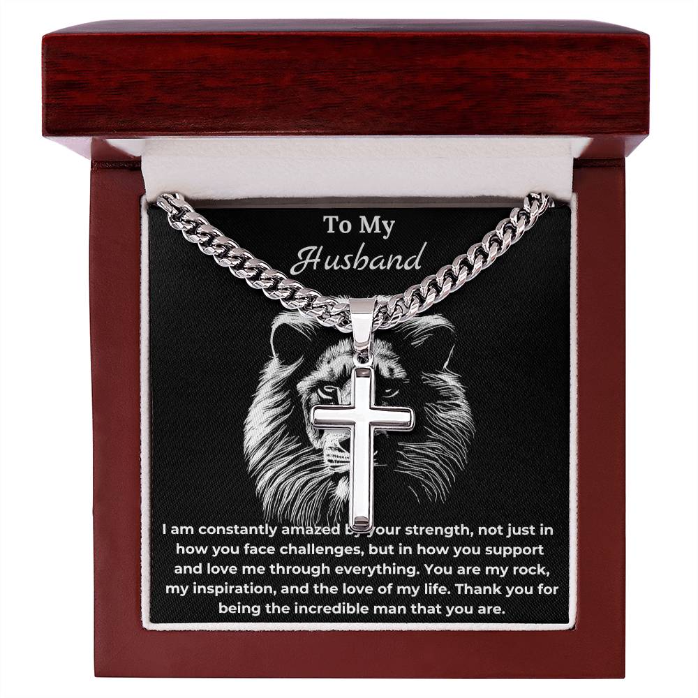 To My Husband Cuban Chain Cross Necklace