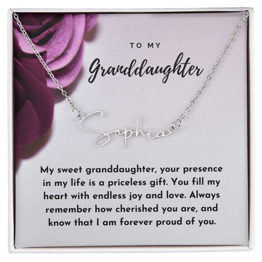 To My Granddaughter Signature Name Necklace