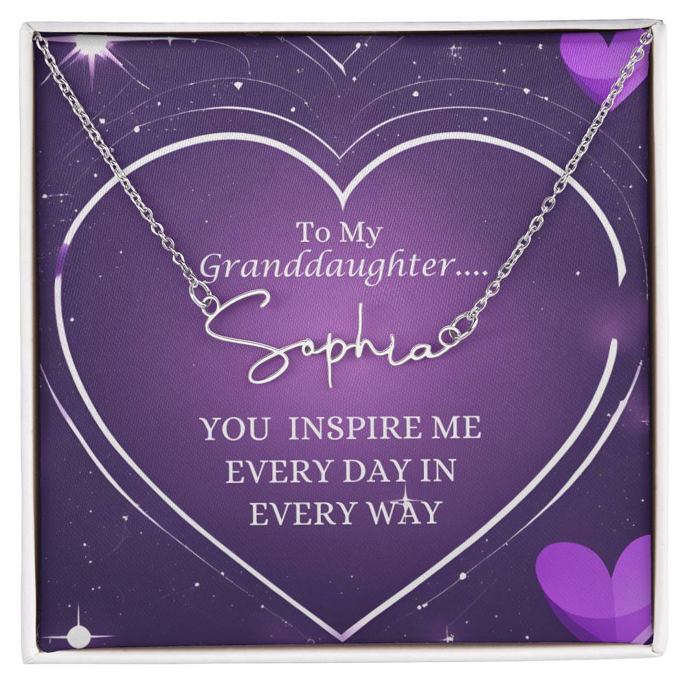 To My Granddaughter Inspirational Signature Name Necklace