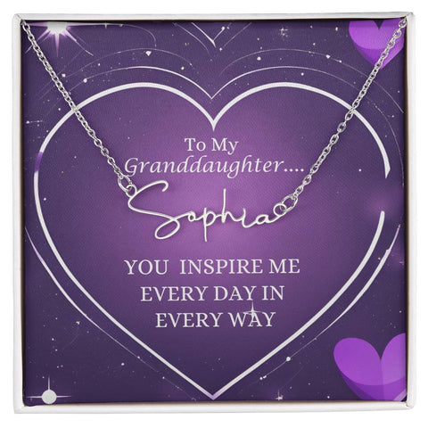 To My Granddaughter Inspirational Signature Name Necklace