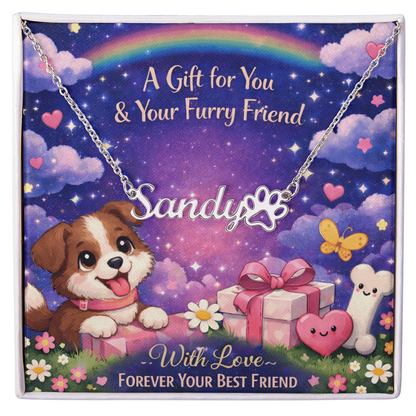 Dog Paw Print Name Necklace