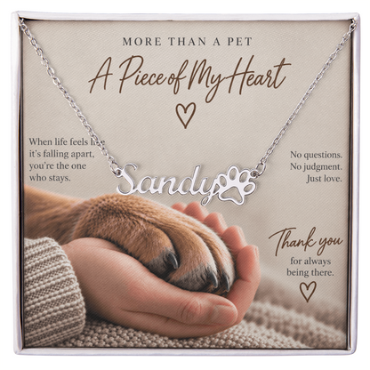 A Piece of My Heart – Personalized Paw Print Name Necklace