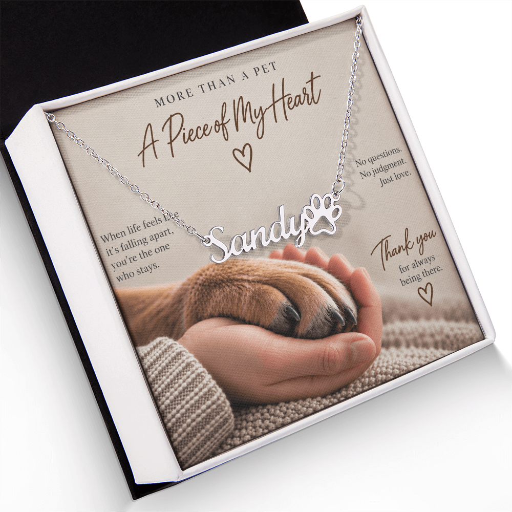 A Piece of My Heart – Personalized Paw Print Name Necklace