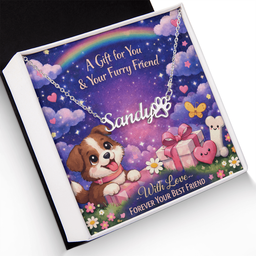 Dog Paw Print Name Necklace