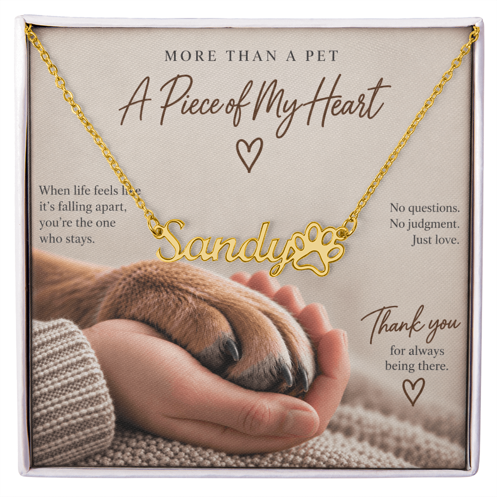 A Piece of My Heart – Personalized Paw Print Name Necklace