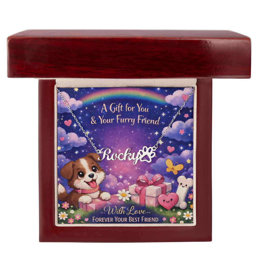 Dog Paw Print Name Necklace