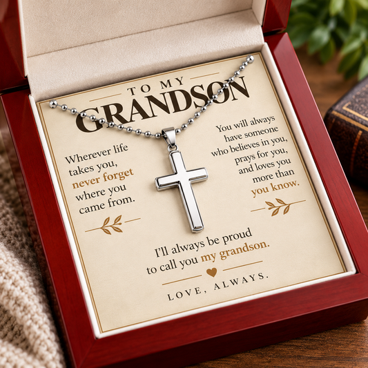 To My Grandson Cross Necklace
