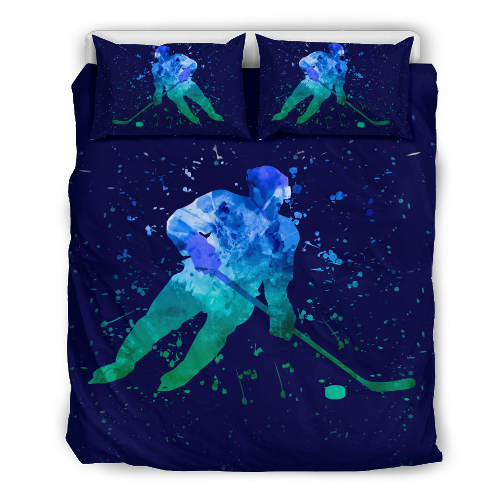 Hockey Blue Watercolor Bedding Set