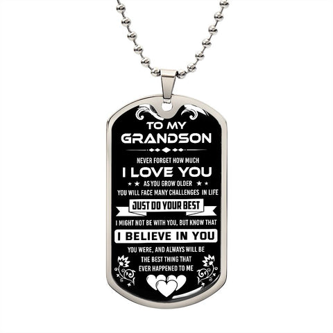 To My Grandson Dog Tag Necklace