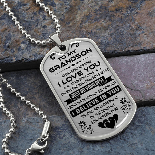 To My Grandson Dog Tag Necklace