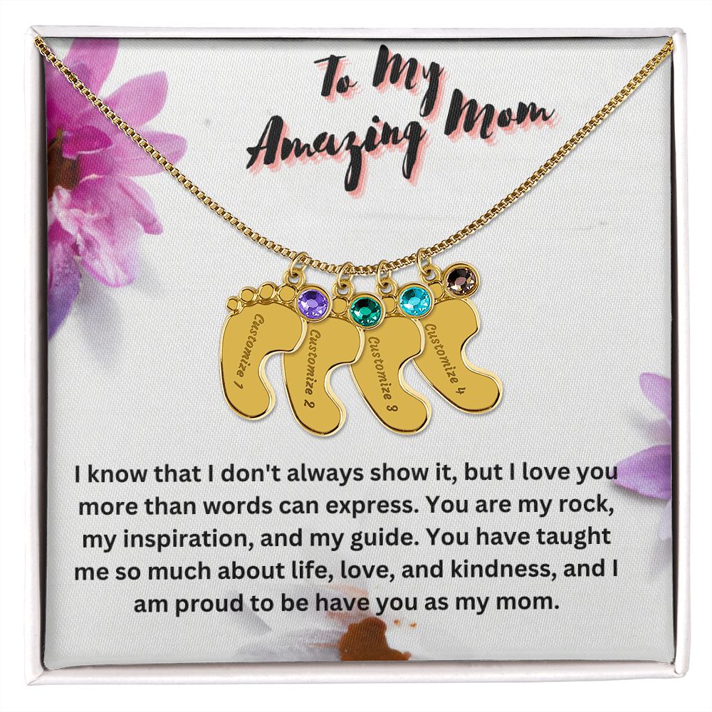 Custom Baby Feet Necklace With Birthstone