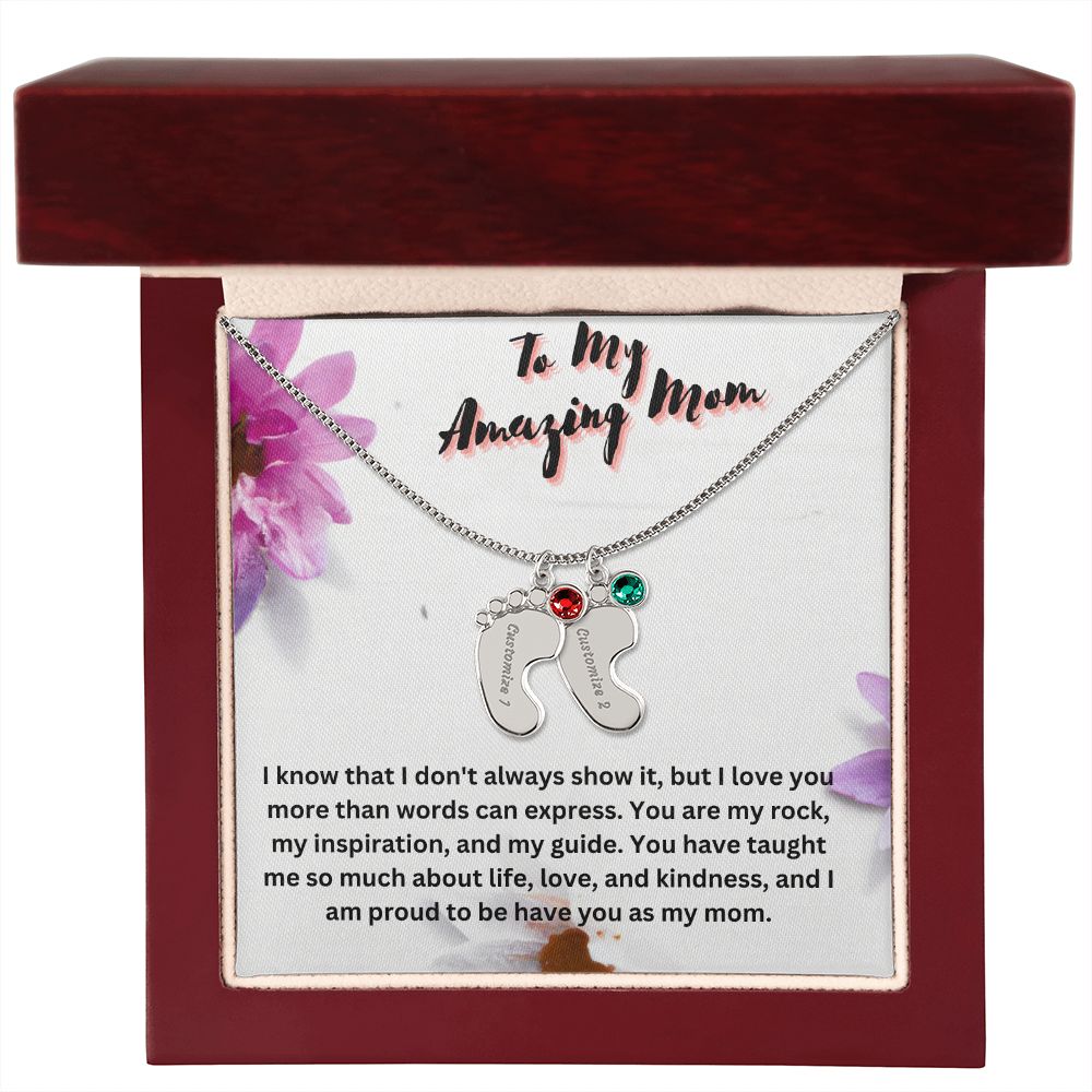 Custom Baby Feet Necklace With Birthstone