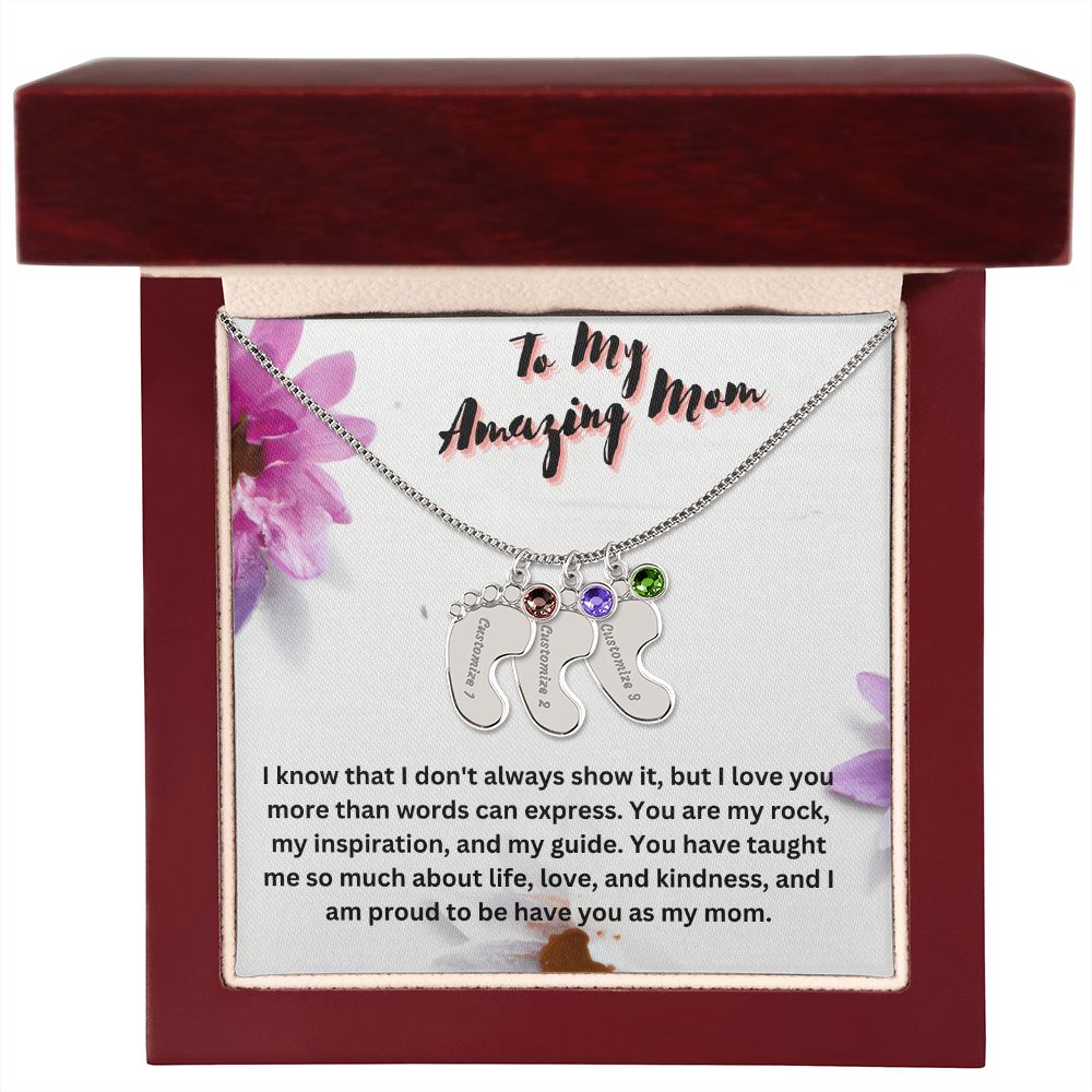 Custom Baby Feet Necklace With Birthstone