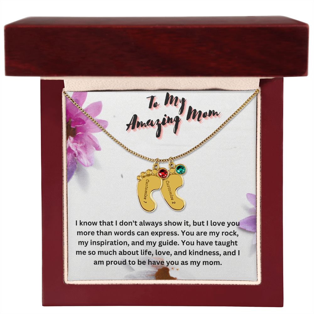 Custom Baby Feet Necklace With Birthstone